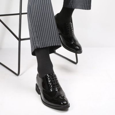 CMR CHAMARIPA 男士增高鞋 男士高跟正裝鞋 黑色真皮牛津雕花鞋 8公分/3.15英寸