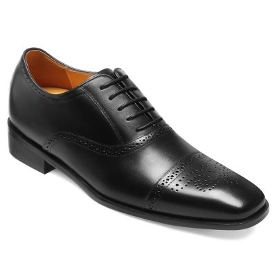 經典男士牛津黑色增高鞋 7 公分 – 封閉鞋頭設計