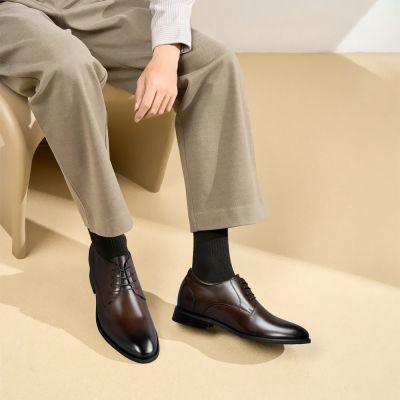 男士高跟鞋 | 棕色真皮正裝鞋增高鞋 7 公分心機增高鞋隱形內增高鞋男士内增高鞋