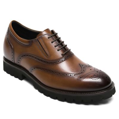 CMR CHAMARIPA 真皮增高鞋男 – 棕色牛皮内增高牛津布洛克鞋 8 CM