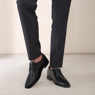CMR CHAMARIPA 男士內增高皮鞋｜黑色真皮素面德比鞋 7CM